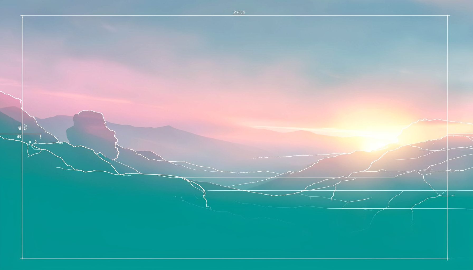A dreamy, atmospheric banner blending soft magenta and teal tones across a romantic landscape, with a subtle silhouette of a couple in the distance